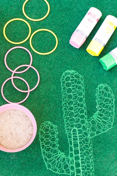 DIY Cactus Ring Toss Game Rodeo Dance, Cactus Ring, Diy Cactus, Ring Toss Game, Cactus Diy, Games Diy, Kids Crafting, Ring Toss, Toss Game