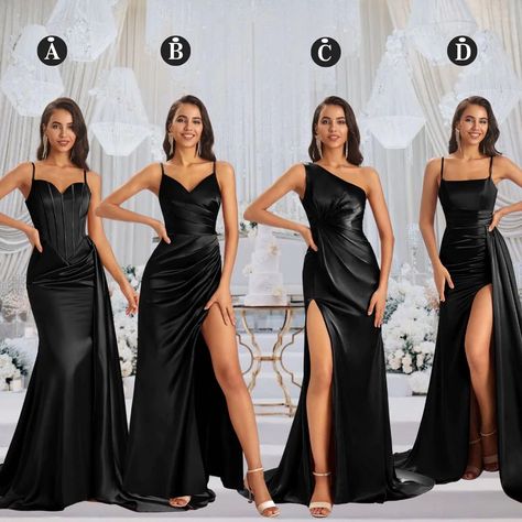 Black Made Of Honor Dress, Matte Black Dresses, Black A Line Bridesmaid Dresses, Black Bridesmaid Dresses On Black Women, Matte Black Bridesmaid Dresses, Black Silk Dress Bridesmaid, Black Moh Dress, Bridesmaid Dresses In Black, Black Braidmaids Dress