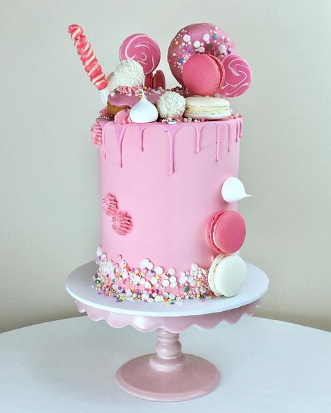 Pink 1st Birthday Cake, Lolly Cake, Pink 1st Birthday, Candyland Cake, Kids Birthday Cakes, Candy Cakes, 1st Birthday Cake, Pink Cake, Birthday Cake Kids