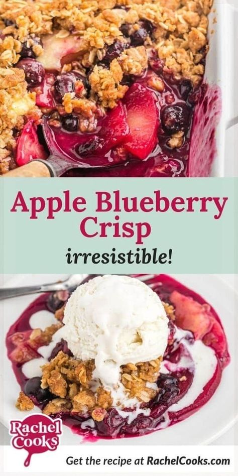 Apple Blueberry Crisp, Peach Blueberry Crisp, Blueberry Crisp Recipe, Fruit Crisp Recipe, Crisp Recipes, Crisp Desserts, Apple Blueberry, Blueberry Crisp, Berry Crumble