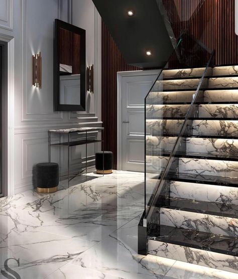 Marble Staircase, Stairs Design Interior, Marble Stairs, Stairs Design Modern, Stairway Design, Home Stairs Design, Modern Staircase, House Stairs, Staircase Design