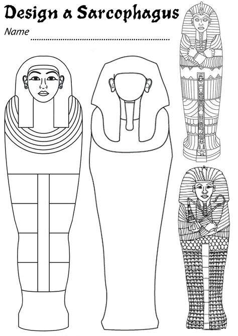 King Tut Tomb School Project, Sarcophagus Template, Sarcophagus Drawing, Ancient Egypt Crafts Projects, Ancient Egypt Printables, Ancient Civilizations Projects, Egypt Vbs, Ancient Egypt Crafts, Ancient Egypt Activities