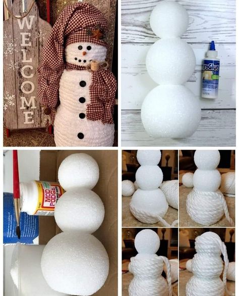 Styrofoam Snowman, Snowman Ideas, Snowman Crafts Diy, Dollar Store Christmas Crafts, Winter Decorations Diy, Wooden Snowman, Christmas Crafts To Make, Noel Diy, Christmas Tree Crafts