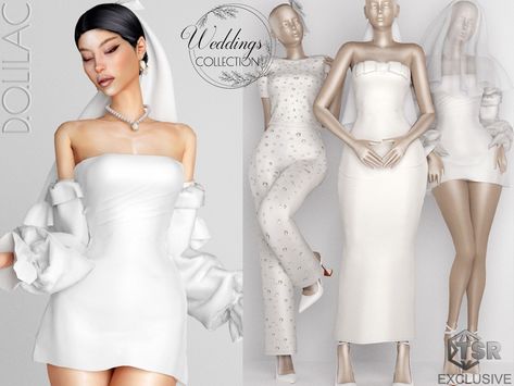 The Sims Resource - Weddings Collection Satin Wedding Dress Puff Sleeves Mini Bride Gown DO0246 Wedding Dress Puff Sleeves, Sims 4 Wedding Dress, Mini Bride, The Sims 4 Skin, Sims 4 Game Mods, Bride Gown, Sims 4 Cc Folder, Sims 4 Dresses, Sims Four