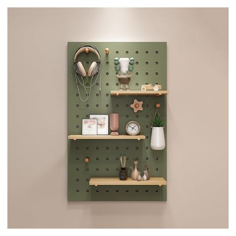 PRICES MAY VARY. 【CREATIVE COMBINATION】Arrange the pegboards in different ways to make the most of your space. Or try laying them out separately alongside your furniture for unexpected results. With shelves and hooks, the possibilities are endless. 【PEGBOARD WALL ORGANIZER】Pegboard panels are made of Solid Wood, sturdy, scratch resistant and easy to clean. The wood Hooks will hold the weight of all your tools. 【EXTRA STORAGE SPACE】This Pegboard Combination Kit is removable. With different kinds Unique Wall Storage, Pegboard Color Ideas, Hanging Office Organizer, Office Decor Storage, Corner Wall Shelving, Peg Board Bathroom, Wall Decor For Home Office, Boho Pegboard, Home Organization Products