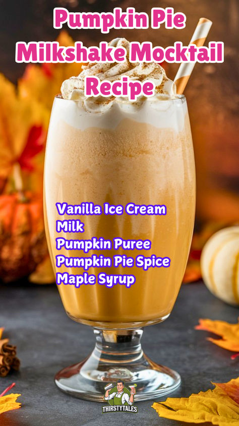 "Indulge in the festive flavors of fall with our Pumpkin Pie Milkshake  Mocktail Recipe! This creamy, non-alcoholic delight combines all the  beloved tastes of pumpkin pie in a refreshing drink. Perfect for Halloween  gatherings or cozy autumn evenings, this Spooky Pumpkin Pie Milkshake is a  must-try. Enjoy the rich, creamy texture of our Pumpkin Pie Milkshake  Non-Alcoholic version, and impress your guests with this easy Pumpkin Pie  Milkshake Drink Recipe !" Candy Cane Pie, Pumpkin Milkshake, Pie Milkshake, Yummy Milkshake Recipes, Milkshake Drink, Pumpkin Syrup, Alcohol Free Drinks, Easy Pumpkin Pie, Pumpkin Recipes Dessert