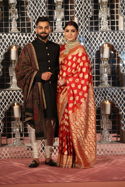 Anushka Sharma And Virat, Virat Kohli And Anushka, Reception Outfits, Virat And Anushka, Reception Saree, Indian Groom Wear, Wedding Dresses Men Indian, Reception Outfit, Couple Wedding Dress