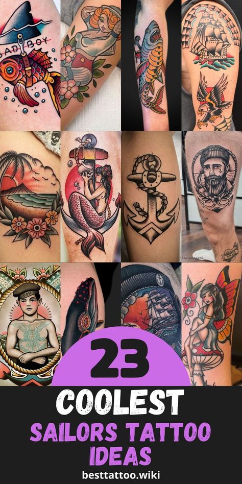 Discover the allure of the open sea with our collection of the 23 best sailor tattoo ideas for 2024. From traditional sailor Jerry designs to modern interpretations of nautical symbols, these tattoos celebrate the timeless appeal of maritime culture. Explore our selection and find the sailor tattoo that resonates with your sense of adventure and love for the ocean. Old School Navy Tattoo, Sailor Jerry Tattoo Ideas, Sailor Women Tattoo, Sailor Jerry Tattoo For Women, Mom Sailor Tattoo, Sailor Tattoos Traditional, Old School Tattoo Sailor, Traditional Ocean Tattoo, American Traditional Tattoos Sailor