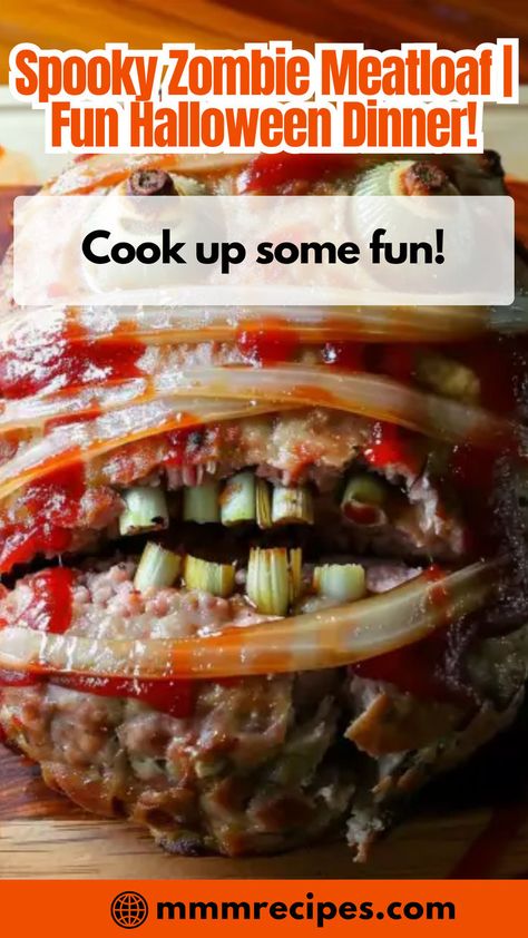 Add a spooky twist to your Halloween dinner with this Zombie Meatloaf Recipe! Perfectly creepy and delicious. Click to learn how to make this fun dish and save the pin for a memorable Halloween night! Halloween Mini Meatloaf, Spooky Meatloaf, Brain Meatloaf, Zombie Themed Food, Meatloaf Halloween, Zombie Meatloaf, Halloween Meatloaf, Mummy Meatloaf, Creepy Halloween Food