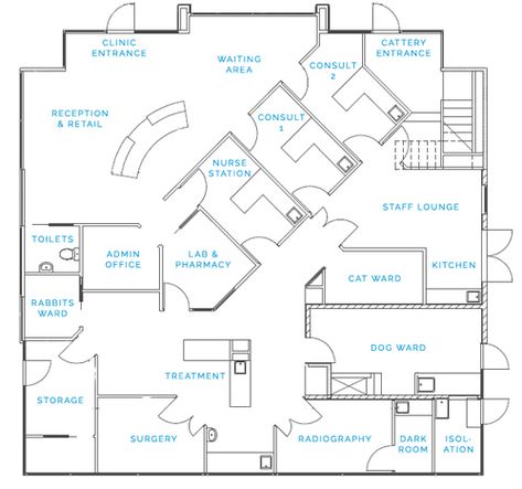 Vet Clinic Blueprints, Vet Clinic Design Floor Plans, Vet Floor Plans, Vet Clinic Floor Plans, Large Animal Vet Clinic Design, Vet Practice Design, Vet Clinic Layout, Veterinarian Clinic Design, Cute Vet Clinic Ideas