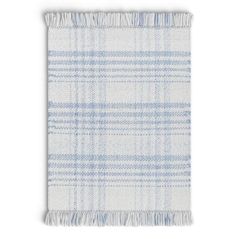 Birch Lane™ Cay Plaid Handmade Flatweave Recycled P.E.T. Area Rug in Blue/White & Reviews | Wayfair Cottage Rugs, Farmhouse Area Rugs, Cottage Style Home, Light Grey Rug, Rug Direct, Farmhouse Rugs, Geometric Area Rug, Birch Lane, White Area Rug