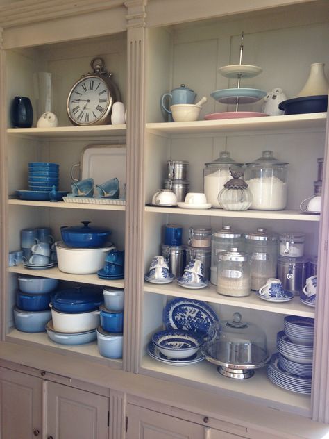 Just some of my ever growing  Le Creuset collection. Le Creuset Lapis, Blue Le Creuset Kitchen, Le Creuset Organization, Blue Le Creuset, Le Creuset Storage Ideas, Le Creuset Display Ideas, Le Creuset Coastal Blue, Le Creuset Collection, Le Creuset Display