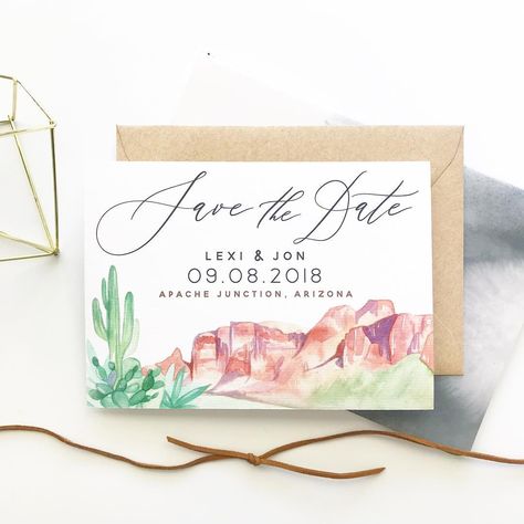 Love my custom requests for dreamy, desert save the dates! 😍 Date Desert, Desert Invitations, Desert Wedding Ideas, We Are Getting Married, Mountain Wedding Invitations, Superstition Mountains, Yosemite Wedding, Modern Desert, Boho Watercolor