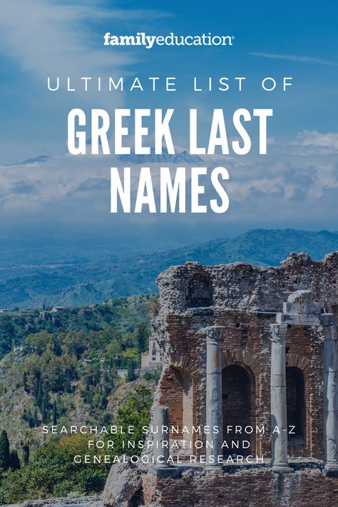 Looking for a list of last names? These unique last names are Greek in origin, perfect inspiration for characters, baby names, or discovering your genealogy. #lastnames #listofnames #Greek Ancient Last Names, Greek Last Names For Characters, Greek Surnames With Meaning, Interesting Last Names, Lastnames Ideas, Old Greek Names, Unique Surnames For Characters, Cool Greek Names, Greek Surnames