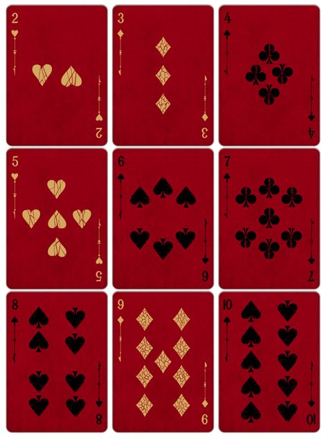 This is a finished project for a custom poker card deck, developed under the summer 2013.56 faces: everything has been redesigned, but at the same time I kept a standard index for easy readability.The pips (nr. 2 to 10) are quite standard, but the 4 su… 2 Of Diamonds Playing Card, Poker Card Design Illustrations, Playcards Designs, Dark Deck, Two Of Hearts, Uno Cards, Custom Playing Cards, Playing Cards Art, Divination Cards