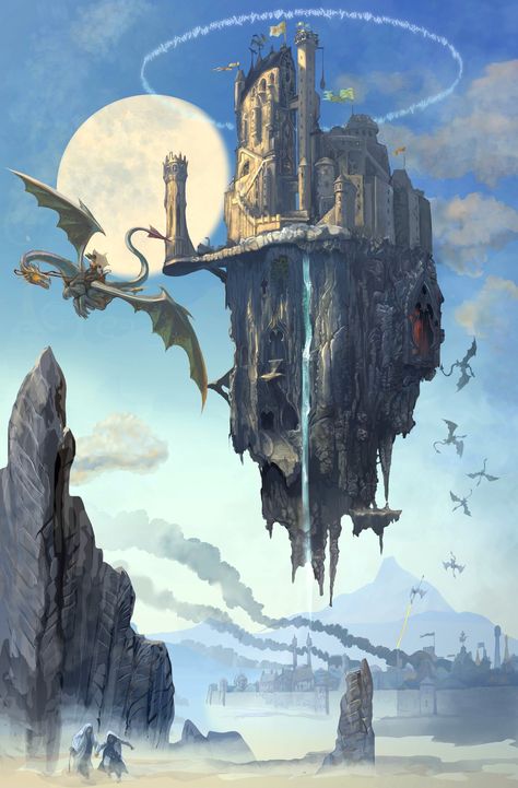 Flying Castle by serg4d Flying Castle, Dragon Flying, Fantasy Magic, Have Inspiration, Fantasy City, Fantasy Castle, Fantasy Setting, Fantasy Places, Fantasy Map