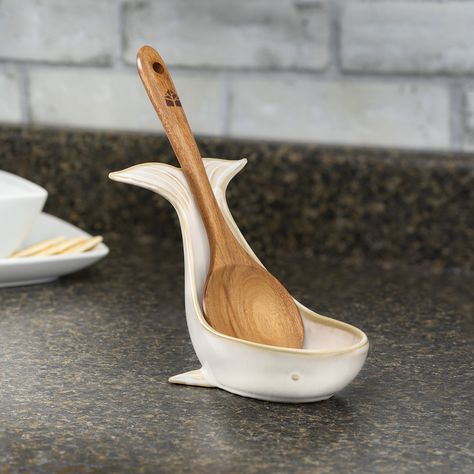 A whale, with its tail poised to slap the water, is ready to hold your cooking spoon. Perfectly shaped, durable ceramic captures this awe-inspiring moment. Hand wash. 6.5"L x 3.5"W x 5.25"H. Whale Spoon Rest, Spoon Rests Pottery, Pottery Making Ideas For Beginners, Ceramics Hand Building Ideas, Ceramic Spoon Rest Pottery, Ceramic Beginner Ideas, Ocean Inspired Ceramics, Handbuild Pottery Ideas, Fun Ceramics Ideas