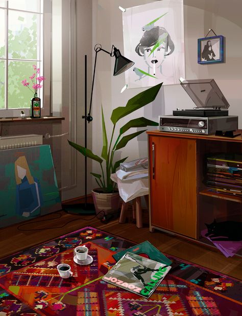 Indoor Illustration, Pant Art, Alberto Mielgo, Night Room, Background Artist, Environment Reference, Art Night, Perspective Art, Great Paintings