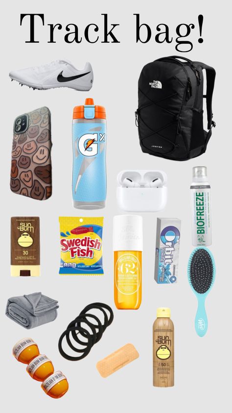 #track #backpack #whatinmybackpack Track And Field Bag Essentials, Sports Bag Essentials, Track Bag, Summer Bag Essentials, Basketball Training Drills, Running Hairstyles, School Backpack Essentials, Soccer Bag, Dior Addict Lip Glow