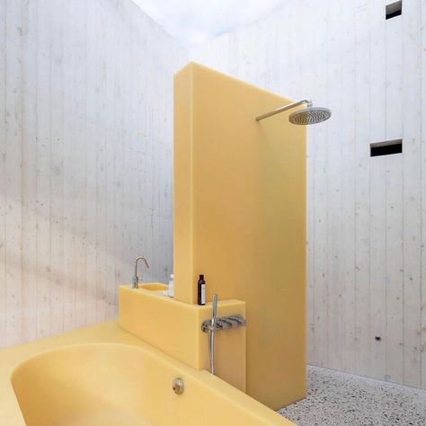 Concrete Room, Sabine Marcelis, Concrete Bathroom, Vitra Design Museum, Yellow Bathrooms, Brutalist Architecture, Bath Tub, Design Museum, Bath Design