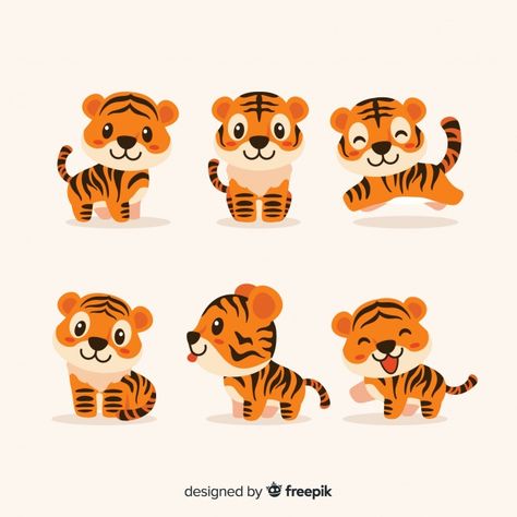 Cute tiger set Free Vector | Free Vector #Freepik #freevector #freeanimal #freecute #freeanimals #freejungle Tiger Cute Illustration, Cute Tiger Art, Cute Tiger Drawing, Tiger Doodle, Cute Tiger Cartoon, Kawaii Tiger, Cute Vector Art, Art Tigre, Animals Tiger