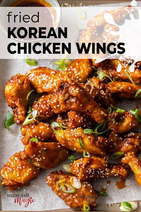 Spicy Korean Chicken Wings, Fried Wings Recipe, Fried Chicken Wings Recipe, Crunchy Fried Chicken, Korean Fried Chicken Wings, Asian Chicken Wings, Korean Chicken Wings, Spicy Korean Chicken, Chicken Wing Recipes Fried