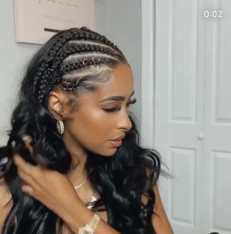 Half Cornrows Half Wavy Weave, Corn Rows Half Up Half Down Black, Half Cornrows Half Curly Weave, Winter Braids, Half Braids, Cabo Wabo, Half Braided Hairstyles, Half Cornrows, Corn Rows