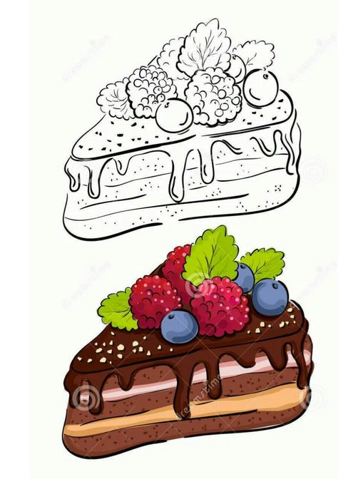 Cake Sketch, Food Art Painting, Free Printable Art, Art Journal Therapy, Art Tools Drawing, Painted Cakes, Cute Doodles Drawings, Marker Drawing, Coloring Book Art