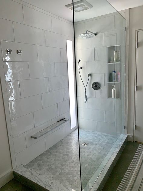 Walk in shower with glass wall Walk In Shower With Half Glass Wall, Shower With 2 Glass Walls, Walk In Shower Half Glass Wall, Acrylic Walk In Showers, Glass Shower Ideas Walk In, Walk In Shower Glass Wall, Glass Wall Shower Walk In, Walk In Shower With Glass Wall, Walk In Glass Shower No Door