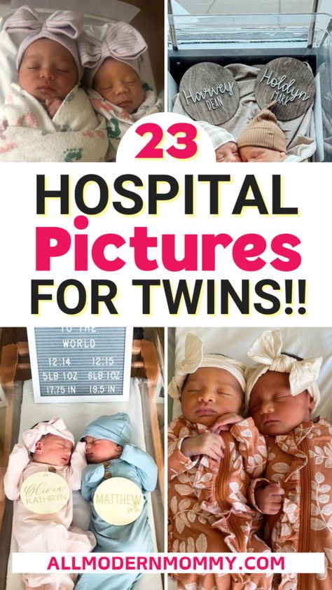 When and How To Take Adorable Twin Hospital Pictures Newborn Twin Picture Ideas, Newborn Twin Photos Hospital, Twins Newborn Hospital, Fresh 48 Photography Hospitals Twins, Newborn Twin Hospital Pictures, Twins Birth Announcement, Twin Gender Reveal Photoshoot, Twins Pictures, Twin Hospital Announcement