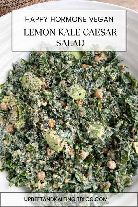 Happy Hormone Vegan Lemon Kale Caesar Salad - Upbeet & Kaleing It Kale Cesar Salad, Lemon Kale Salad, Lemon Kale, Kale Caesar, Cleaner Eating, Kale Caesar Salad, Kale Salad Recipes, Vegan Salads, 75 Hard