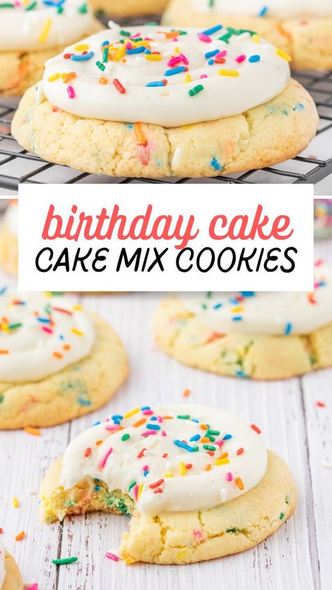 Funfetti Birthday Cake Cookies are a dessert that’s ready to party! Made with Funfetti Cake Mix, simple ingredients, and cream cheese frosting, this easy cookie recipe can brighten up a birthday party, baby shower or any day. Funfetti Cake Mix Recipes, Funfetti Cookie Recipe, Funfetti Birthday Cake, Health Dessert Recipes, Funfetti Cake Mix Cookies, Funfetti Birthday, Birthday Cake Cookies, Easy Cookie Recipe, Funfetti Cake Mix