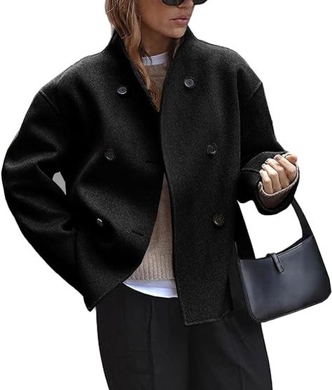 Amazon.com: Bnigung Women's Stand Collar Jacket Winter Long Sleeve Wool Blend Short Double Breasted Pea Blazer Coat Outwear : Clothing, Shoes & Jewelry Winter Pea Coat, Stand Collar Jacket, Stand Collar Jackets, Outwear Coat, Wool Peacoat, Collar Jacket, Woman Standing, Pea Coats, Short Jacket