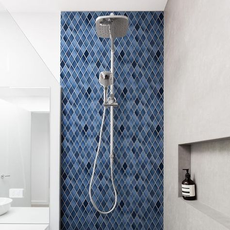 Merola Tile Hudson Kite Glacier 10-1/8" x 11-3/4" Porcelain Floor and Wall Tile - Bed Bath & Beyond - 34559582 Picket Tile Bathroom, Chevron Bathroom Tile, Blue Mosaic Tile Bathroom, Bathroom Tiles Combination, Affinity Tile, Chevron Bathroom, Blue Mosaic Tile, Blue Backsplash, Merola Tile