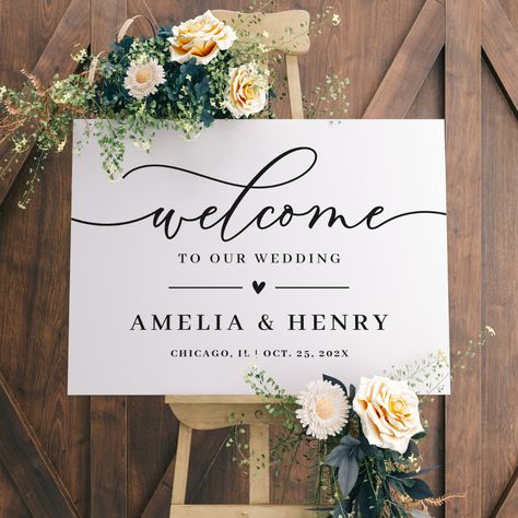 Greet your guests in style at your modern and chic wedding reception with this "Modern Simply Elegant Wedding Welcome Sign" canvas print. The minimalist design and script lettering give this canvas print a bold, sophisticated look that will elevate any space. Display it on a wall or place it on an easel to add a touch of romance and charm to your special day. Outdoor Engagement Party, Engagement Party Decorations Diy, Backyard Engagement Parties, Engagement Party Diy, Engagement Party Planning, Wedding Welcome Board, Engagement Dinner, Personalized Wedding Decor, Rustic Wedding Signs