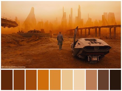 color palette (Blade Runner 2049). Color In Film, Movie Color Palette, Film Cult, Roger Deakins, Cinema Colours, The Truman Show, Denis Villeneuve, Color Script, Blade Runner 2049