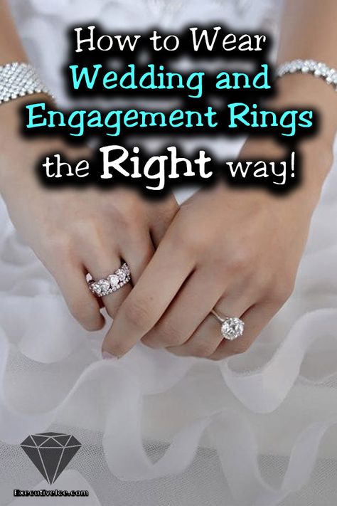 Wedding and engagement rings are beautiful accents to a person’s hands that show a commitment to love. And most people want to show that off proudly. But how exactly are you supposed to wear engagement and wedding rings throughout different times in your life? How To Wear Wedding Rings Set, How To Wear Rings On Both Hands, Types Of Wedding Rings, Wedding Ring Finger, Hand Jewelry Rings, Engagement Ring On Hand, Beautiful Bridal Jewelry, Wedding And Engagement Rings, Engagement And Wedding Rings