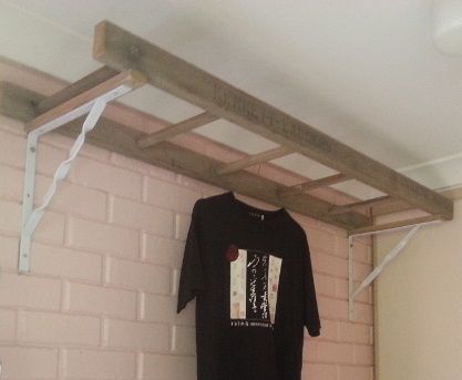 Build A Ladder, Retail Clothing Racks, Clothes Hanger Storage, Ladder Shelves, Bay Window Curtains, Old Ladder, No Closet Solutions, Burlap Curtains, Drying Rack Laundry