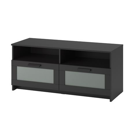 BRIMNES TV stand, black, 47 inches 1/4x16 1/8x20 7/8". This TV unit has large drawers that make it easy to keep remote controls, game controllers and other TV accessories organized. Cable outlets make it easy to lead cables and cords out the back so they’re hidden from view but close at hand when you need them. Tv Cabinet Ikea, Black Tv Unit, Ikea Brimnes, Floating Tv Cabinet, Ikea Units, Ikea Canada, Tv Bank, Black Tv Stand, Tv Bench