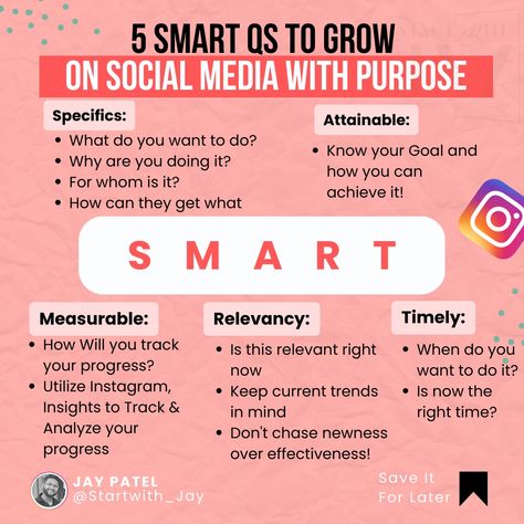 Are you looking to grow on social media? Here are 5 smart questions to ask yourself to help you reach your goals: Answering these questions will help you focus your efforts and maximize the return on your social media investment. #socialmedia #growth #strategy #content #measurement #success Social Media Goals, Grow On Social Media, Social Media Measurement, Questions To Ask Yourself, Social Media Followers, Reach Your Goals, Growth Strategy, Ask Yourself, Questions To Ask