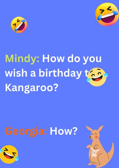 This is a joke between Mindy and Georgia about kangaroo's birthday wish on a purple background. Jokes For Friends, Funny Birthday Jokes, The Best Feelings, Birthday Jokes, Best Feelings, For Friends, Birthday Wishes, Check It Out, Kangaroo