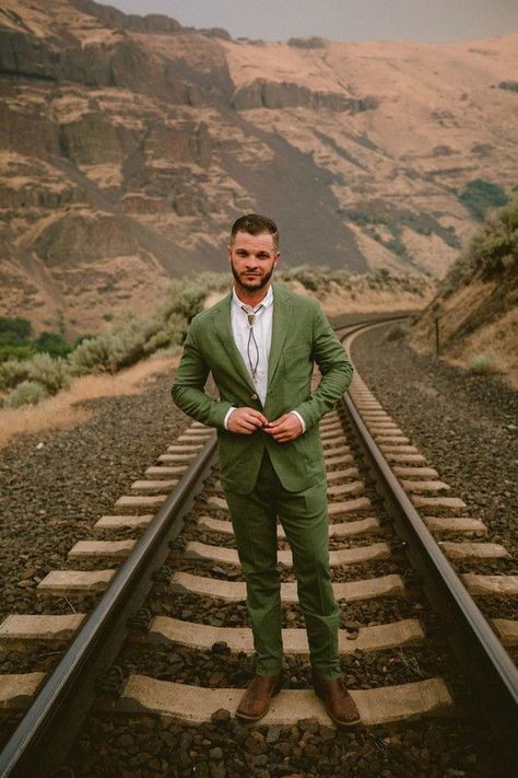 This bohemian elopement will have you dreaming of a laid back river trip | 100 Layer Cake | Bloglovin’ Boho Groom Attire, Boho Groom, Bride Boots, Bohemian Elopement, Dark Green Blazer, Burgundy Bow Tie, Neutral Shirt, Burgundy Pants, Emerald Green Weddings