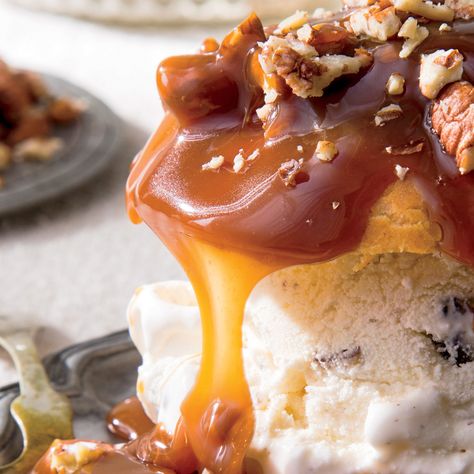 Praline Sauce | MyRecipes Pecan Praline Sauce, Praline Sauce, Sweet Sauces, Pecan Praline, Pecan Ice Cream, Roasted Walnuts, Pecan Pralines, Dessert Sauces, Butter Pecan