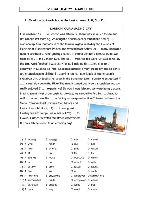 English Interactive Activities, Intermediate English Worksheets, A2 English Activities, Travel Vocabulary English, English Activity, English Exercises Worksheets, English Vocabulary Exercises, Freetime Activities, Travel English