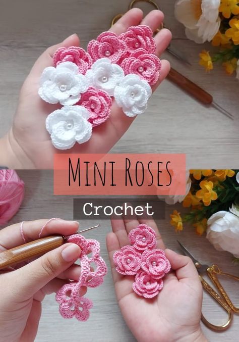 Crochet Mini Roses Small Crochet Roses Free Pattern, Crochet Mini Bouquet Free Pattern, Mini Flower Crochet Pattern Free, Crochet Mini Rose Free Pattern, Tiny Crochet Roses Free Pattern, Crochet Mini Rose, Roses Crochet, Start Crocheting, Holly Decorations