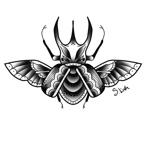 American Traditional Bug Tattoo Black, Old School Bug Tattoo, American Traditional Beetle Tattoo, Swallow And Flower Tattoo, American Traditional Beetle, Traditional Beetle Tattoo, Traditional Insect Tattoo, Traditional Bug Tattoo, Traditional Tattoo Stencils