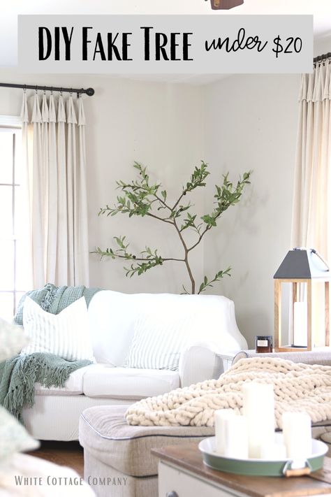 DIY Fake Tree ~ Spring Decorating ~ Faux Olive Tree ~ DIY Artificial Greenery ~ DIY Fake Plant ~ White Cottage Company Diy Fake Tree, Make A Fake Tree, White Cottage Company, Faux Olive Tree, Fake Trees, Artificial Greenery, Spring Decorating, Floral Tape, White Cottage