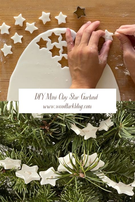 Garland Crafts Christmas, Holiday Nature Crafts, Simple Diy Christmas Crafts, Salt Dough Star Garland, Home Made Christmas Decorations Easy, Salt Clay Crafts, Handmade Clay Ornaments Diy, Diy Christmas Decorations From Nature, Scandinavian Christmas Decorations Diy Paper Stars