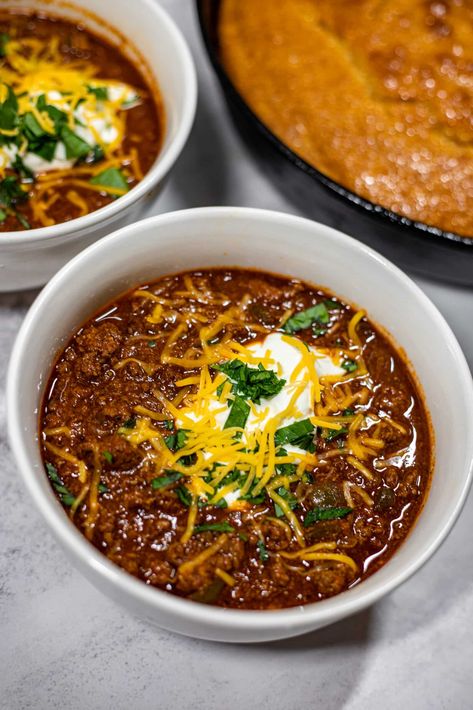 Best Texas Chili Recipe Real Chili Recipe, Best Texas Chili Recipe, Texas Chili Recipe, Meatless Chili, Leftover Chili, Texas Chili, Oxtail Recipes, Crispy Beef, Easy One Pot Meals