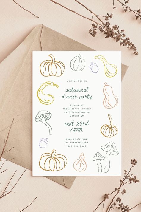 Fall Invites Party, Fall Menu Design, Fall Dinner Invitations, Fall Dinner Party Invitations, Harvest Party Invitation, Thanksgiving Dinner Invitations, Fall Harvest Party Invitations, Friendsgiving Dinner Party Invitation, Thanksgiving Templates